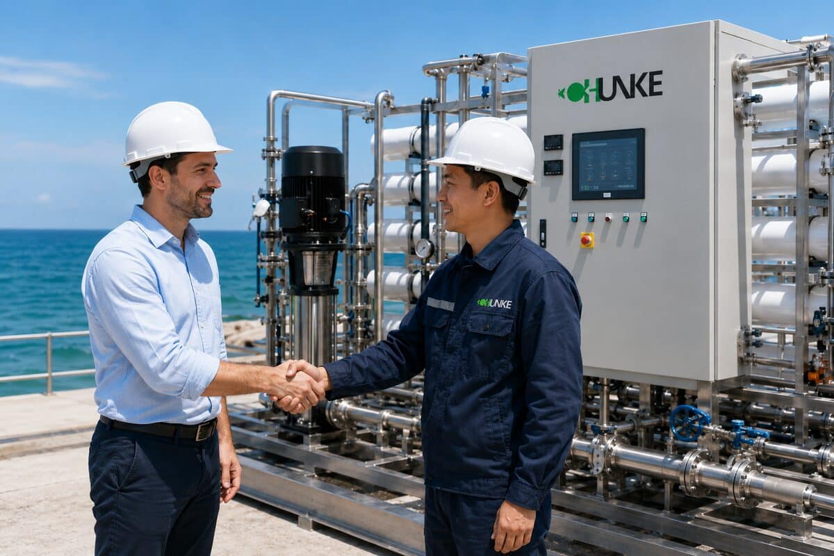 Seawater reverse osmosis plant membrane skid with high-pressure pump and PX energy recovery